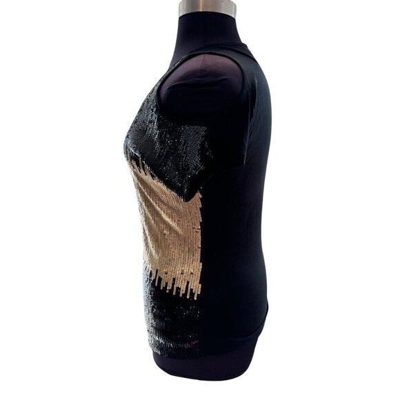 INC Black & Gold Sequin Cold-Shoulder Short Sleeve Large Top Party Formal NYE - Picture 3 of 6